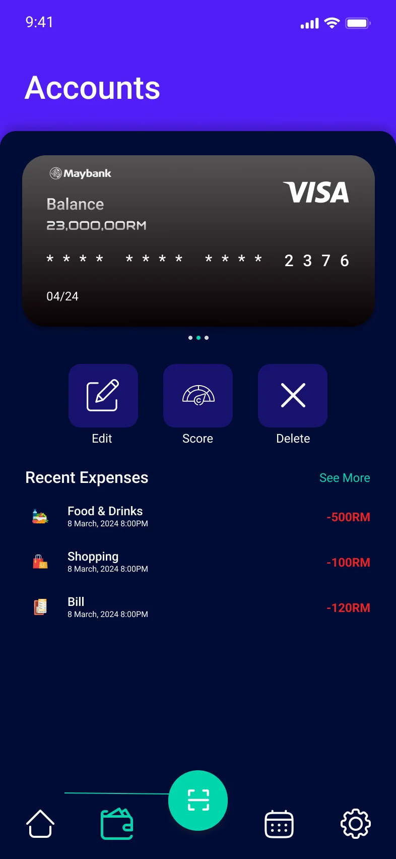 حسابات Budgetly مع بطاقة مرتبطة وآخر المصروفات