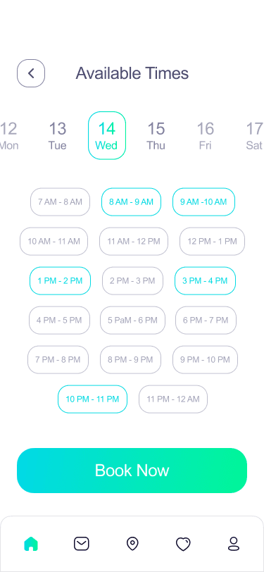 Jameel available booking times screen
