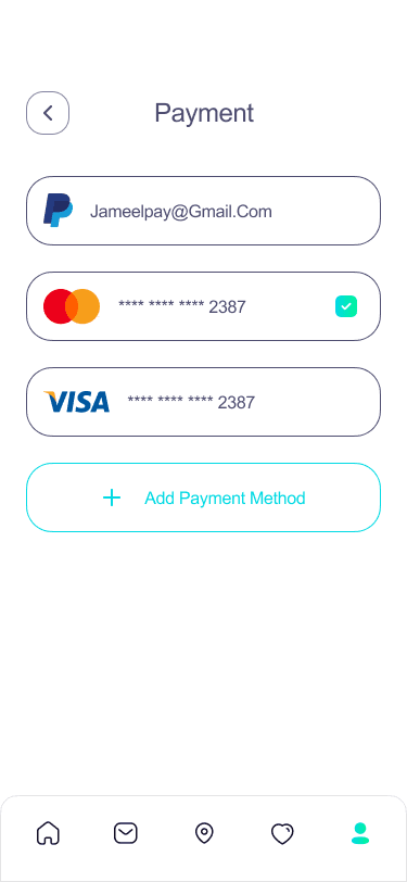 Jameel saved payment methods screen
