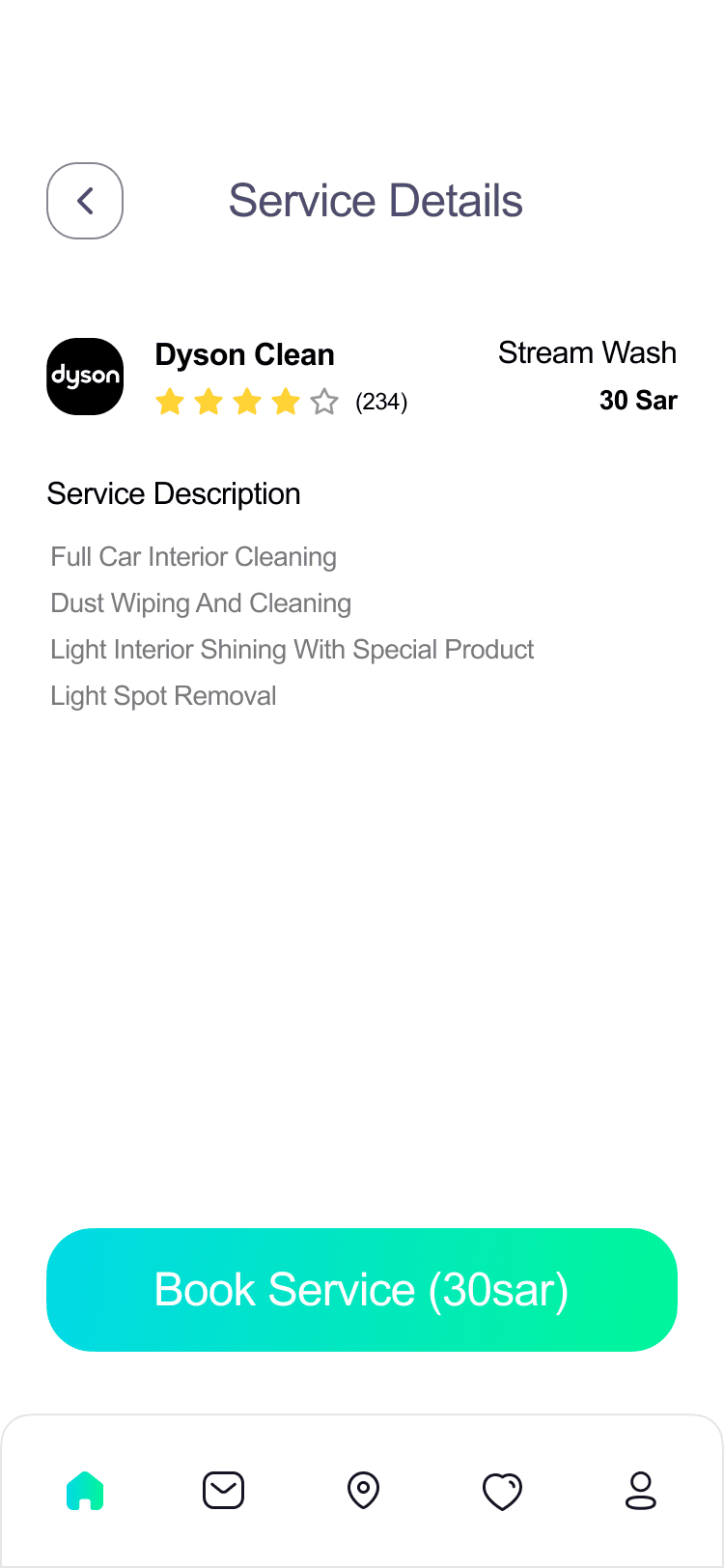 Jameel service details and booking screen
